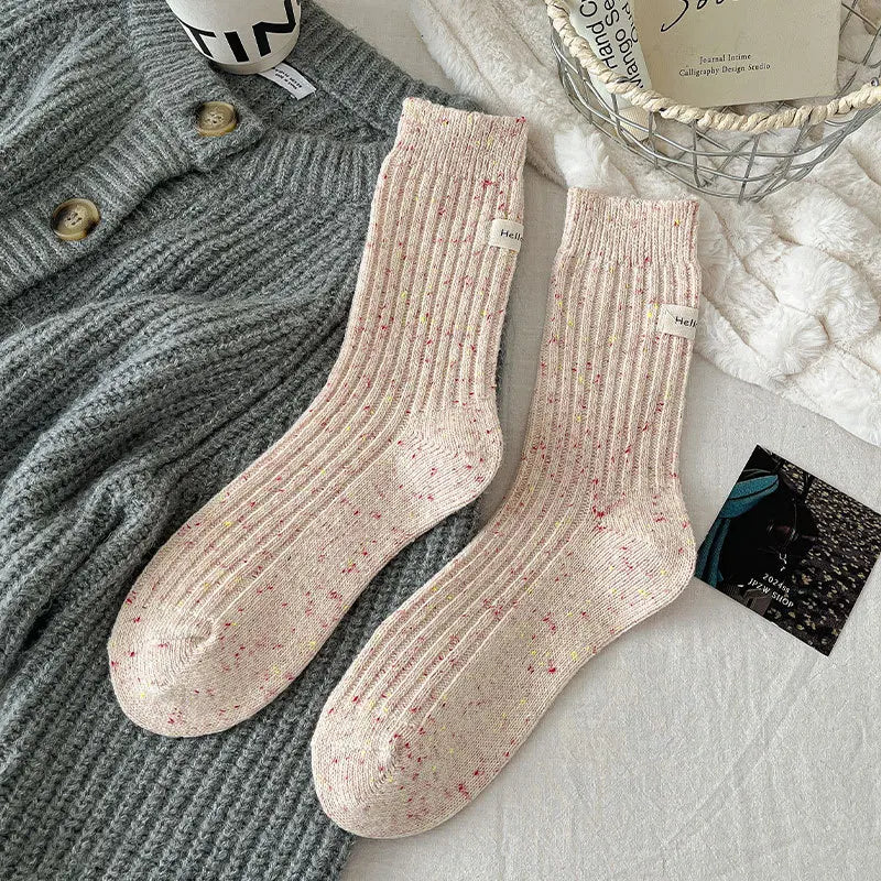 Lbsfy Wool Socks For Women Japanese Style Girls Loose Socks Wool Warm Dot yarn Casual Simple Casual Striped Female Thick Socks Soft