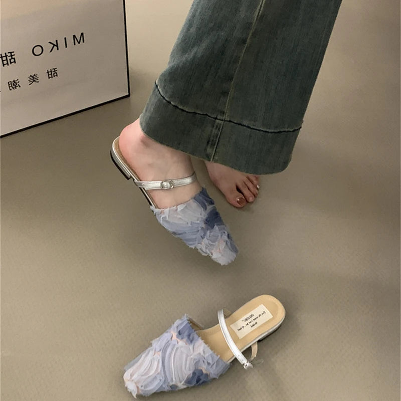 LBSFY  - Luxury Designer Summers Women Mules Slippers Fashion Elegant Cover Toe Slides Shoes Ladies Mix Colors Flats Sandalias