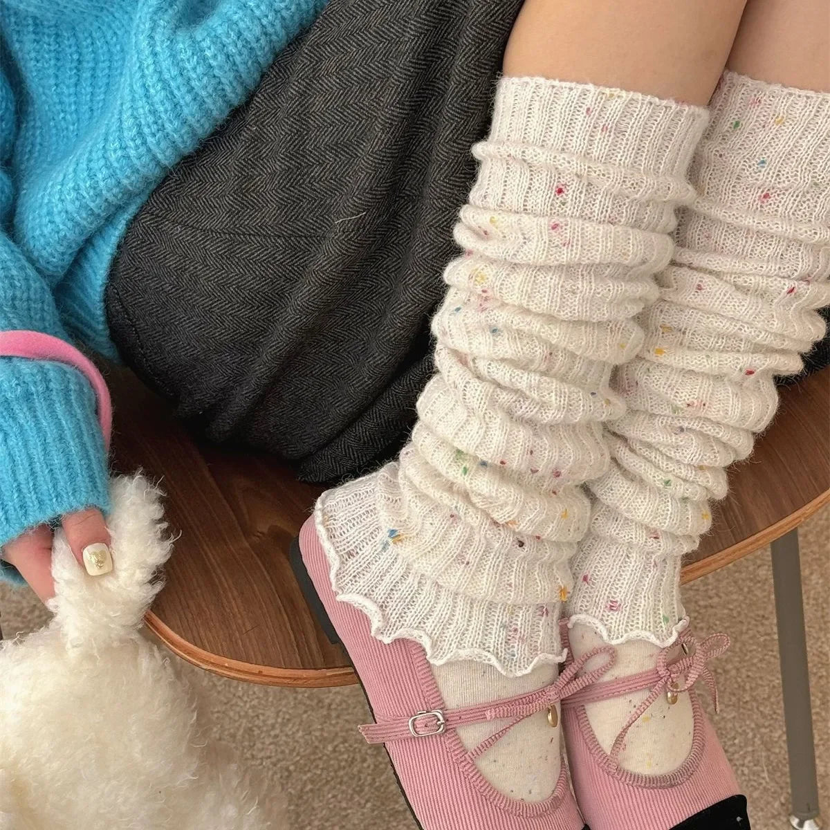Lbsfy Cute Colorful Point Leg Warmers Y2k Women  Ankle Covers Warm Thickened Cashmere Knitted  Leggings Socks Calf Socks Leg Covers