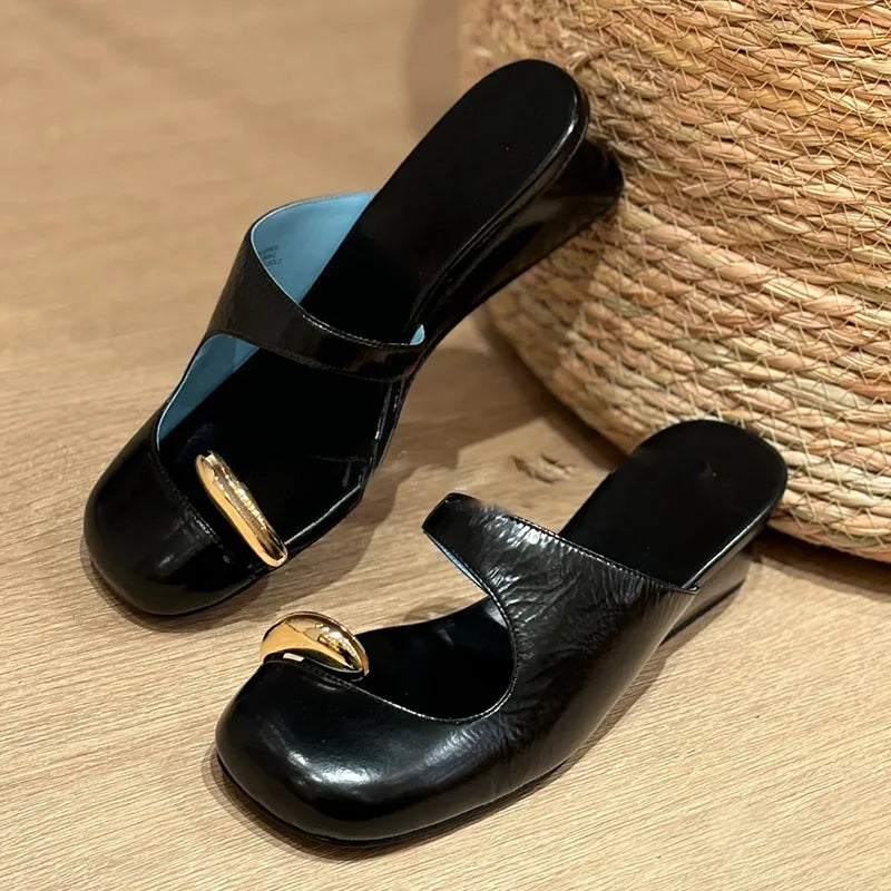LBSFY  -  Metal Set Toe Wedge Slippers for Girls Baotou Slippers Women's New Casual Slippers Sandalias De Mujer Verano 2024 Zapatos