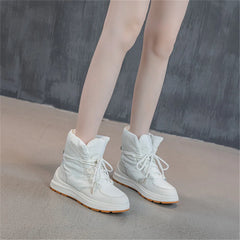 LBSFY  -  Fashion Women Leather Snow Boots Flats Platforms Warm Winter Ankle Boots Plush Windproof Shoes Woman Short Boots