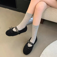 LBSFY -New Women's Shoes Woman Flats Low Heels Casual Female Sneakers Slip-on Loafers Fur Round Toe Shallow Mouth Boat Slip on Winter
