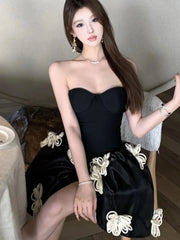 LBSFY -Spring Summer 2025 Elegant Chic French Strapless Women's Dresses Black Backless Slim Fit Waist Spliced Ball Gown Dress Party