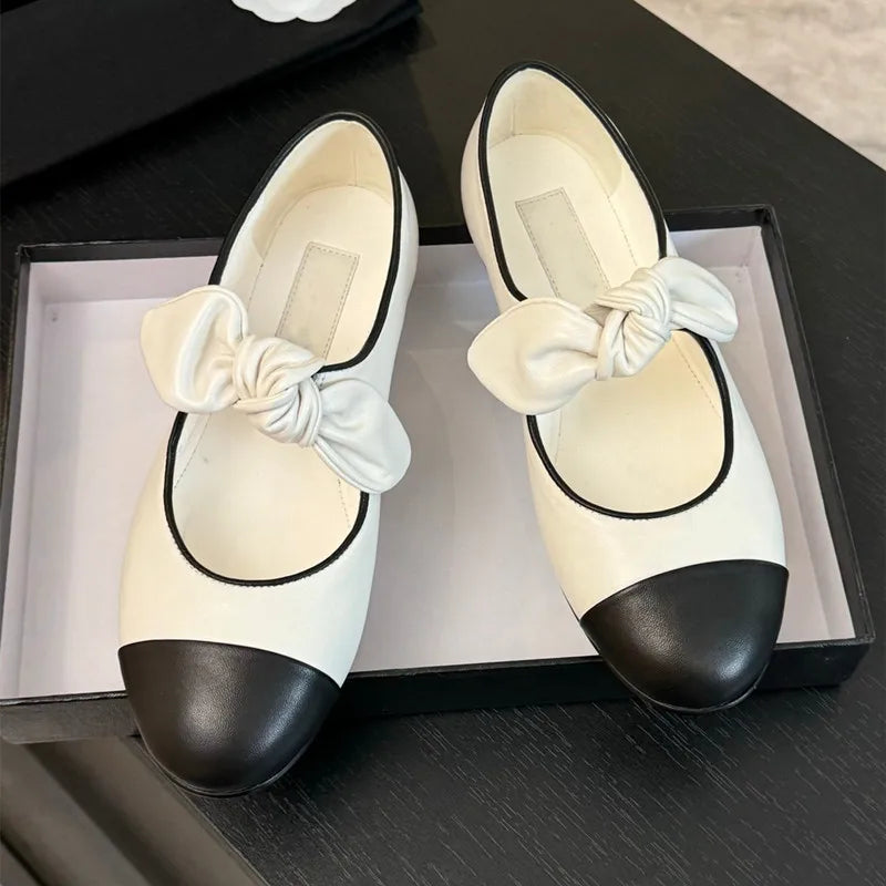 LBSFY  -   Star style Fashion Mixed-color Bowknot Mary Janes Women Ballet Flats Spring Summer Soft Leather Girls Loafers Lazy Dance Shoes