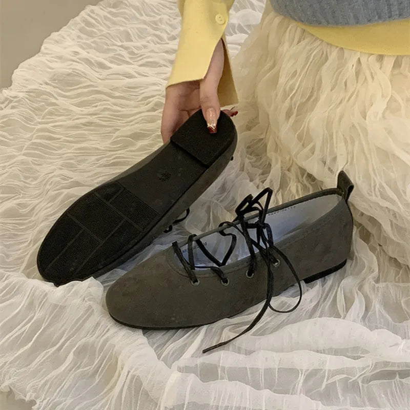 LBSFY  -Fashion Cross-tied Women Ballet Flats Dance Shoes Comfortable Female Shallow Footwear Round Toe Ladies Flats Shoes