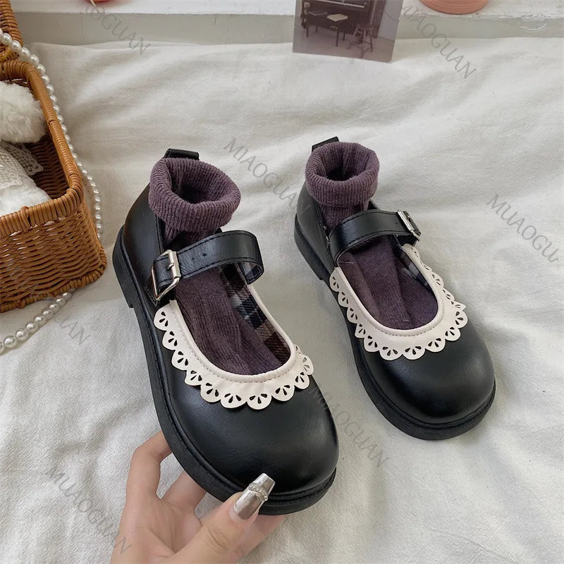 LBSFY -Lace Princess Kawaii Cute Lolita Shoes Student Jk Uniform Shoe Retro Sweet Girls Vintage Black Brown Gothic Round Toe Loafers