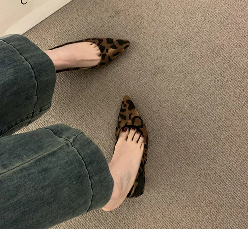 LBSFY  Summer Pointed Toe Thick Heel Women Sandals Fashion Leopard Print Ladies Stripper Party Sandalias