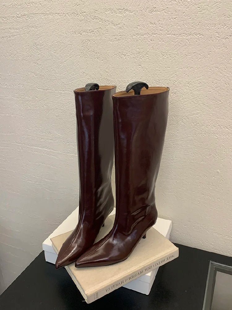LBSFY -Winter New Fashion Knee-High Boots Women Pointed Toe Elegant Thin Low Heel Casual Ladies Pumps Shoes Long Botas Mujer