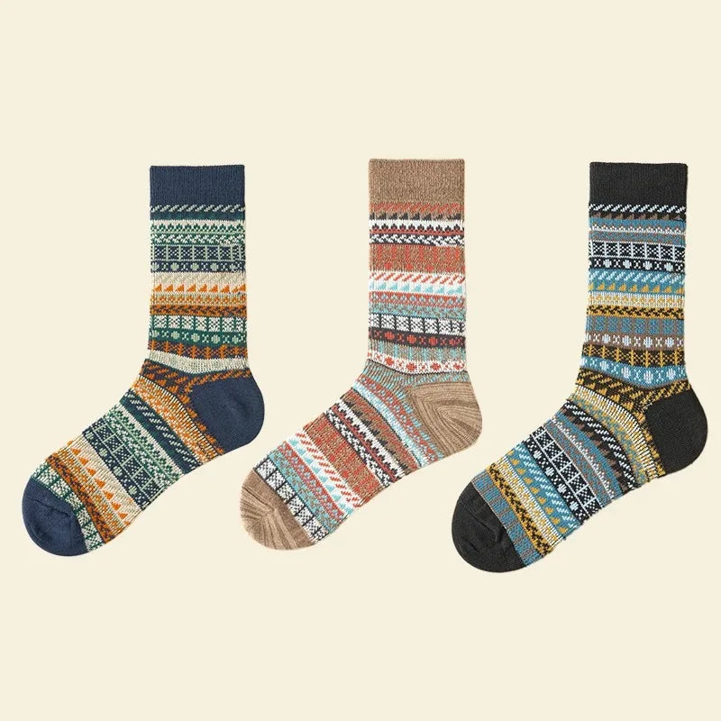 Lbsfy 3 Pairs Winter Thick Warm Cotton Men's Sock Retro High Quality Casual and Breathable Crew Socks Unisex Funky Vintage Couple Sock