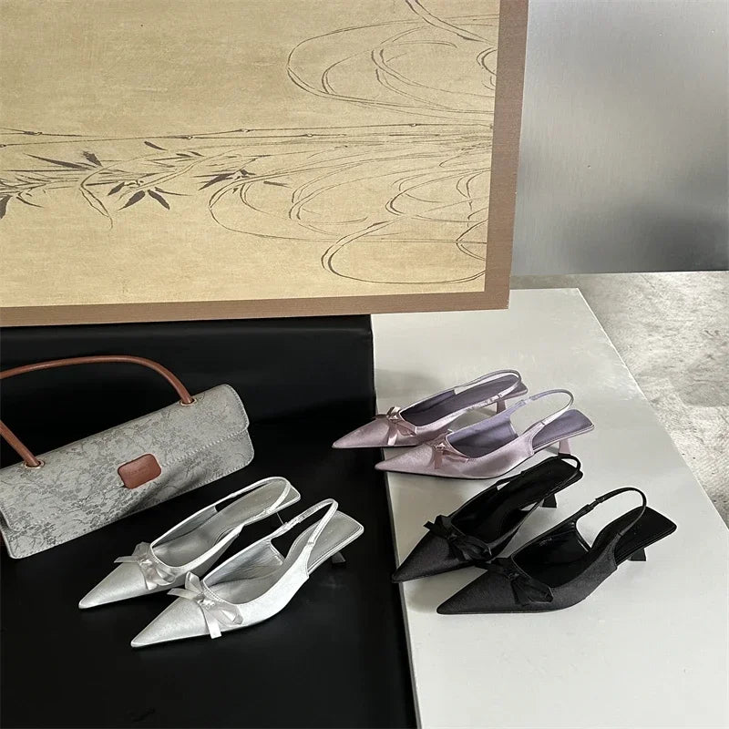 LBSFY -New Fashion Design Butterfly-knot Women Pumps Sandals Slingback Pointed Toe Thin Heels Mules Shoes