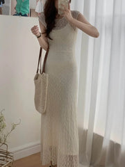 LBSFY -France Gentle Elegant Mesh Dress For Woman Spring Summer Lace Patchwork Two Pieces Sets Sling Dresses Casual Office Lady New