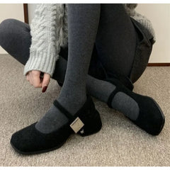 LBSFY -Spring Autumn Women's Luxury Party Shoes Medium Heel Retro Square Toe Velvet Mary Jane Shoes Flat Square Buckle Single Loafers