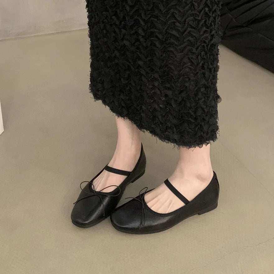 LBSFY -Women Flat Ballet Shoes Female New Bow Band Retro Shallow Mouth Women's Shoes Soft Ballet Shoes Size 39-40 Mujer