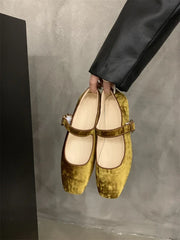 LBSFY  -  Velvet Ballet Flats For Women Buckle Round Toe Flat 2025 New Fashion Mary Janes Shoes