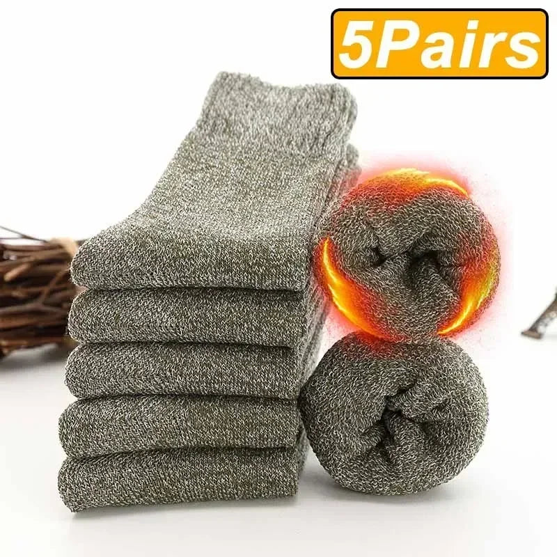 Lbsfy 5Pairs Winter Thicker Warm Men’s Sock Wool Male Women Socks Super Solid Socks Merino Wool Socks Against Cold Snow Terry Sock