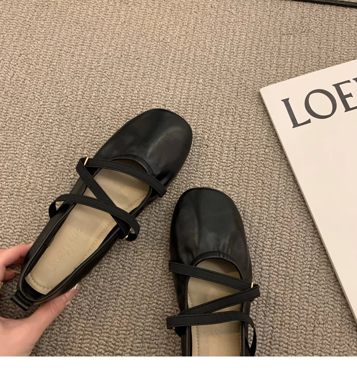LBSFY -Women Shoes Brand Designer Mary Janes Shoes Woman Square Toe Japanned Leather Flats Vintage Narrow Band Loafers