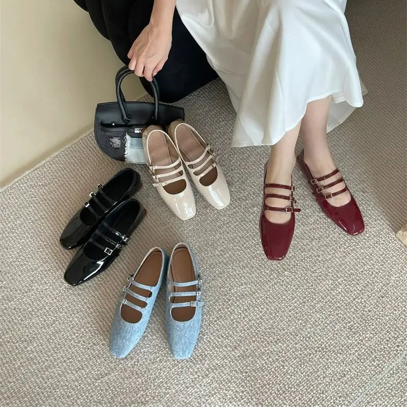 LBSFY  -  Spring New Women Flats Ladies Elegant Flat Mary Jane Shoes Fashion Round Toe Shallow Shoes Outdoor Dress Ballet Shoes M