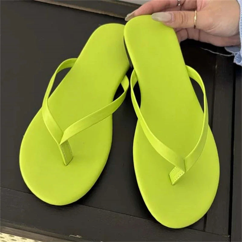LBSFY -2025 Summer Clip Toe Flat Heels Slippers Women Casual Beach Shoes Concise Candy Color Flip Flops Zapatos De Mujer