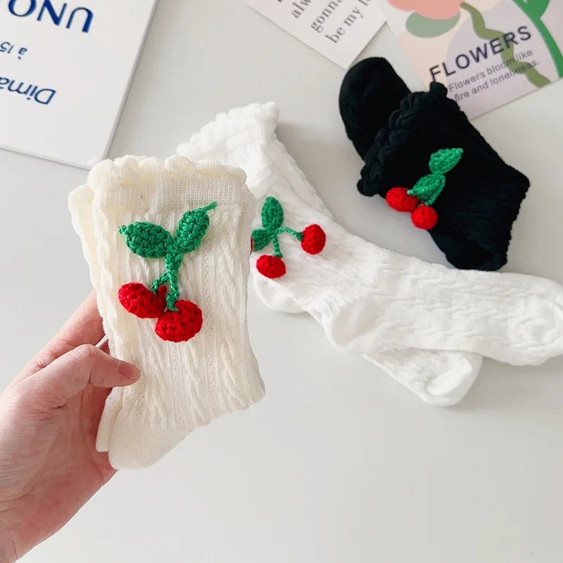 Lbsfy women cotton socks Japanese solid color cherry sweet spring Lolita princess white socks girls gift female