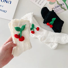 Lbsfy women cotton socks Japanese solid color cherry sweet spring Lolita princess white socks girls gift female