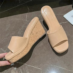 LBSFY -Summer Fashion Concise Square Toe Platform Wedge Heels Slippers Woman Female Sandals Slide Shoes Zapatos De Mujer