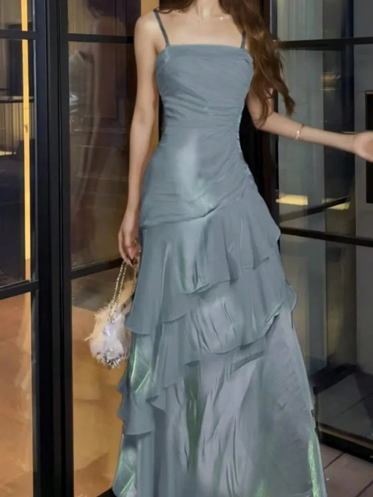 LBSFY -Women's Ruffles Elegant Sexy Mermaid Dresses French Princess Slim Fit Zipper Party Long Dress 2025 New Fashion Prom Evening Robe