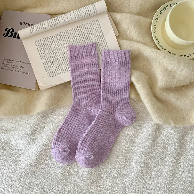 Lbsfy Warm Autumn Cashmere Thick Wool White Socks Women Winter Thicken Warm Harajuku Socks Cute Thermal Japanese Fashion Solid Color