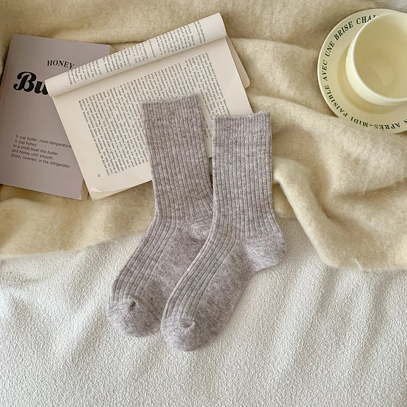 Lbsfy Warm Autumn Cashmere Thick Wool White Socks Women Winter Thicken Warm Harajuku Socks Cute Thermal Japanese Fashion Solid Color