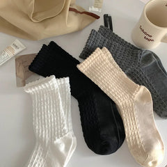Lbsfy 5 Pairs Sweet Hollow Mesh Mid Tube Socks Fashion Breathable Personality Student Socks Female Spring Summer Pile Up Socks