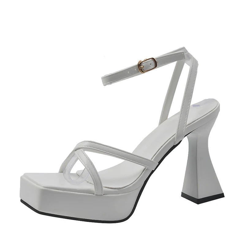 LBSFY  Narrow Band Platform Women Sandals Shoes Fashion Open Toe Summer High Heel Party Dress Ladies Sandalias Shoes