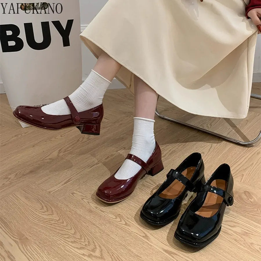 LBSFY -Mary Jane Shoes British Style Patent Leather Single Shoes Chunky Heels Lolita Shoes School Uniform Student Girls Leather Shoes
