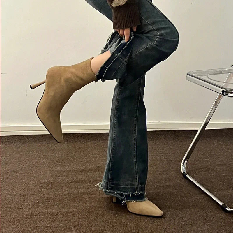LBSFY  -  Thin High Heel Women Elastic Socks Short Boots Fashion Side Zippers Slim Ankle Booties Retro Style Autumn Winter Ladies Shoes