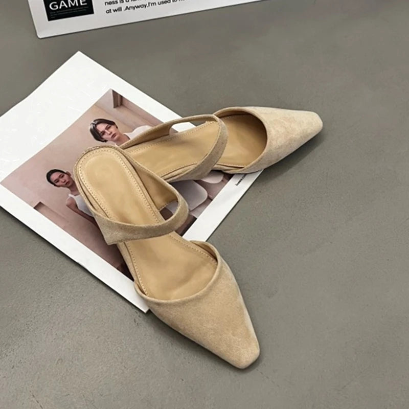 LBSFY  -  Women Mules 2025 Spring New Closed Toe Women Mules Pointed Toe Half-slippers For Women Low-heeled Fashion Female Slippers