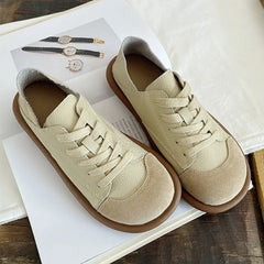 LBSFY  -  New Women's Shoes Flat Bottom Round Toe Flat Shoes Casual Lace Up Ladies Sneakers Mixed Color Soft Sole Beige Vulcanized Shoes