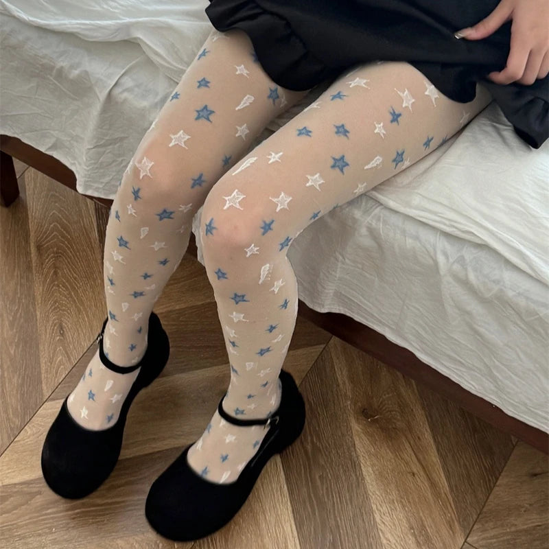 Lbsfy Sweet Jacquard Lolita Tights for Girls Japanese Sweet JK Students Pantyhose Women White Black Elastic Slim Leggings Stockings