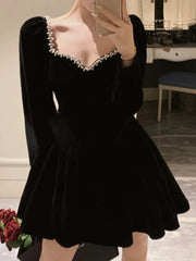LBSFY -French Velvet Party Dress for Women Elegant Long Sleeve A-Line Vestidos Robe Female One Piece Mini Birthday Evening Dresses New