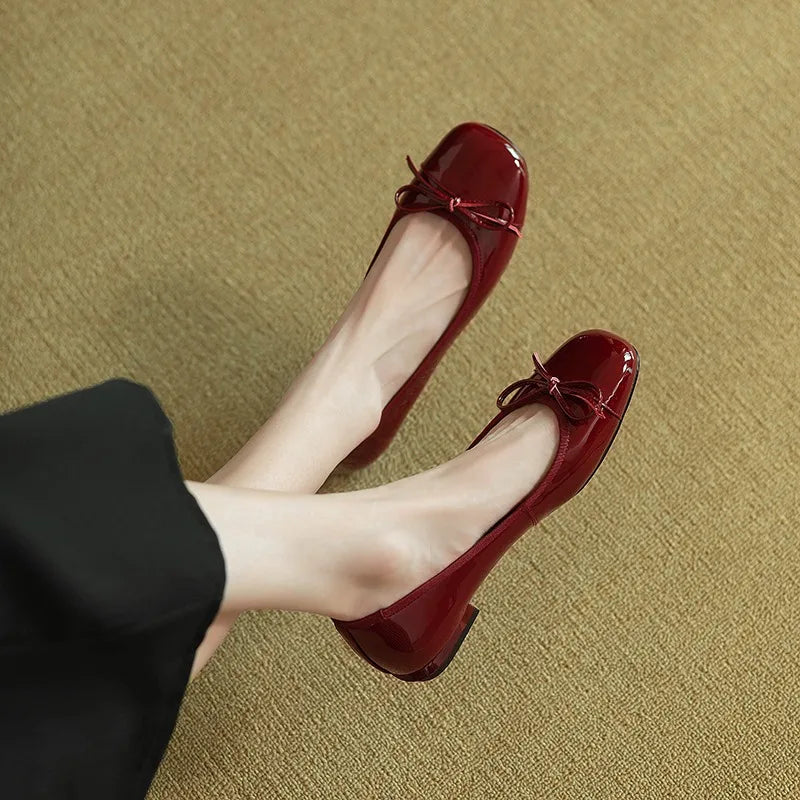 LBSFY -new Spring Autumn fashion Woman's Flats Patent Leather Ballet Flats Bowtie Boat Shoes Low Heels Slip on Flat Woman Black Loafers