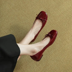 LBSFY -new Spring Autumn fashion Woman's Flats Patent Leather Ballet Flats Bowtie Boat Shoes Low Heels Slip on Flat Woman Black Loafers