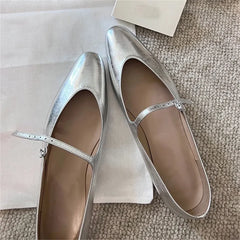 LBSFY -Silver Black Soft Leather Round Toe Women Concise Casual Buckle Strap Flats Mules Ladies Spring Autumn Shoes Zapatos Mujer