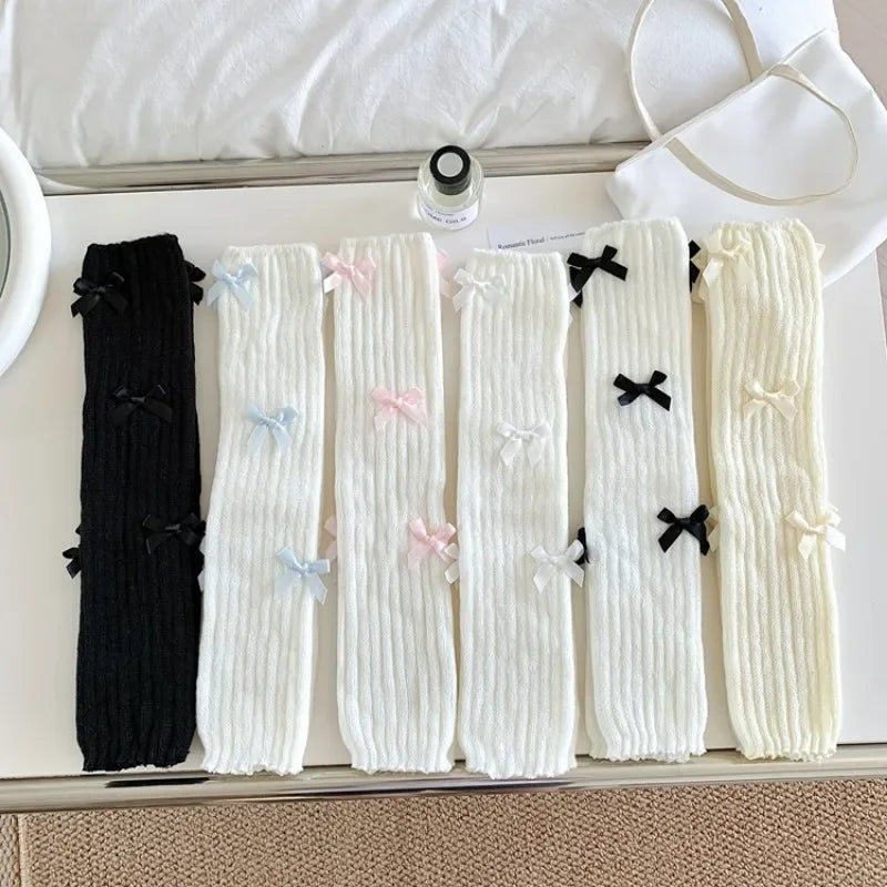 Lbsfy New Japanese Bow JK Knitted Leg Socks Wool Pile Socks Leg Warmer Y2k Punk Harajuku Leg Cover Pile  Korean Leg Socks