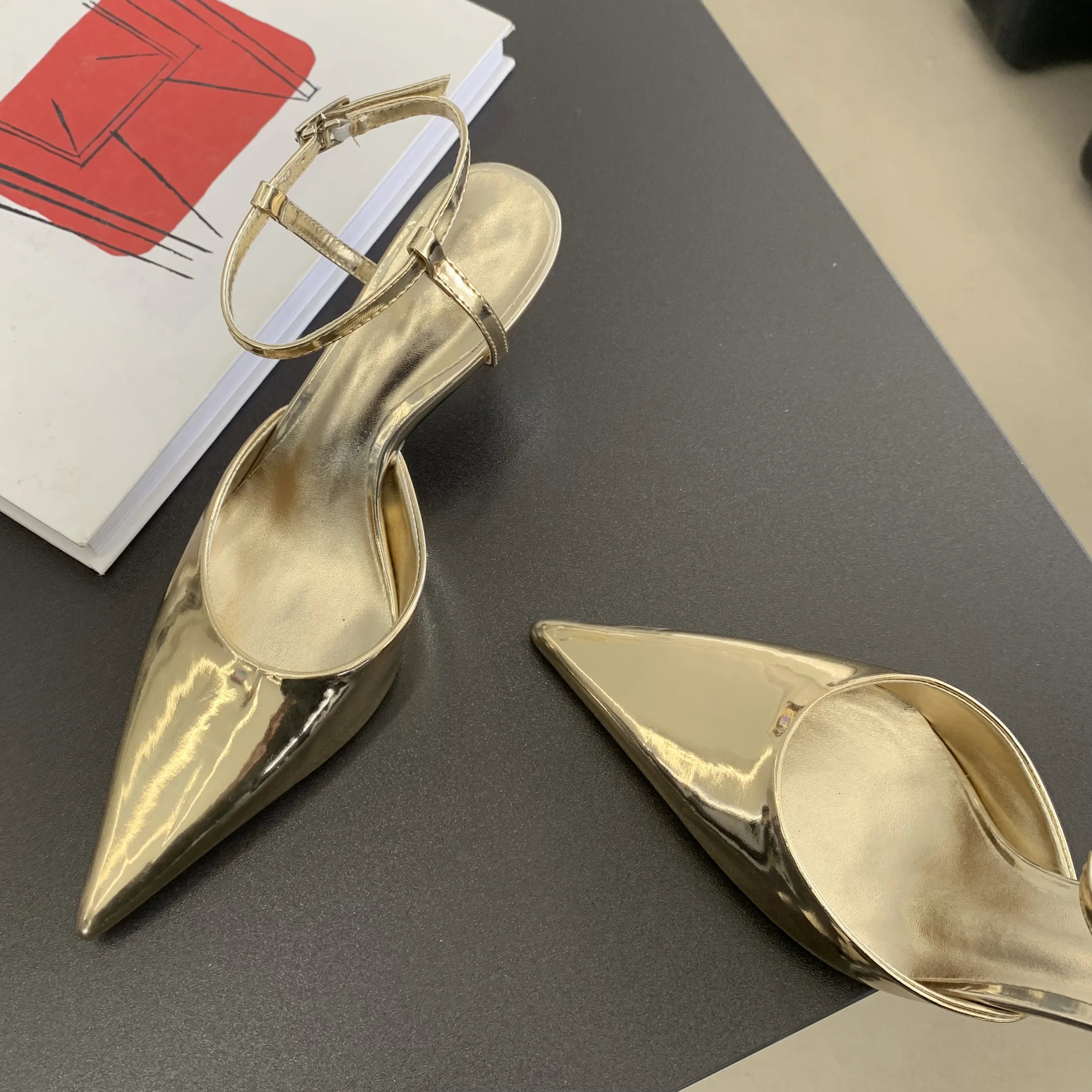 LBSFY -Spring Sexy Women Pointed Toe Pumps Fashion Ankle Buckle Strap Ladies Slingback Thin Low Heel Sandal Party Shoes