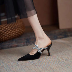 LBSFY  -  2024 New Suede Leather Women Slippers Pointed Toe Stiletto High Heels Summer Party Wedding Shoes Fashion Footwear Mules