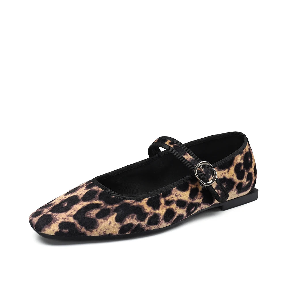 LBSFY  -   Velvet Mary Jane Ballet Flats Women Shoes Leopard Print Comfortable Soft Round Toe Flat Shoes for Women