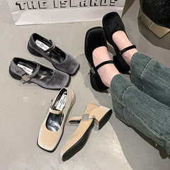 LBSFY -Spring Autumn Women's Luxury Mary Jane Shoes Square Toe Shallow Buckle Ladies Elegant Sole Ballte Shoes Casual Loafers Shoes
