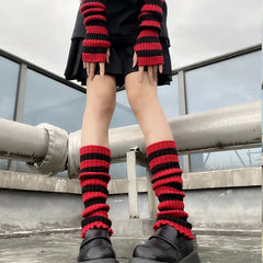 Lbsfy Lolita Long Socks Women's Leg Warmers Red Black Strip Arm Warmer Keep Sleeve Autumn Winter Crochet Socks Boot Cuffs Accessories