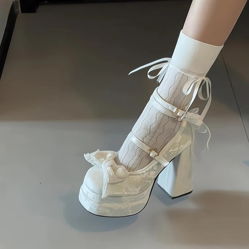 LBSFY -Platform High Heel Women's Mary Jane Shoes Fashion Butterfly-knot Shoes Spring Autumn Wedding Party Shoes