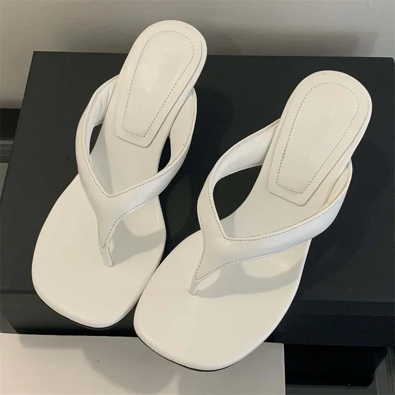 LBSFY -Fashion Square Clip Toe Platform Wedges Women Slippers 2025 Summer High Heels Flip Flops Ladies Shoes