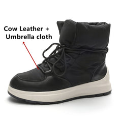 LBSFY  -  Fashion Women Leather Snow Boots Flats Platforms Warm Winter Ankle Boots Plush Windproof Shoes Woman Short Boots
