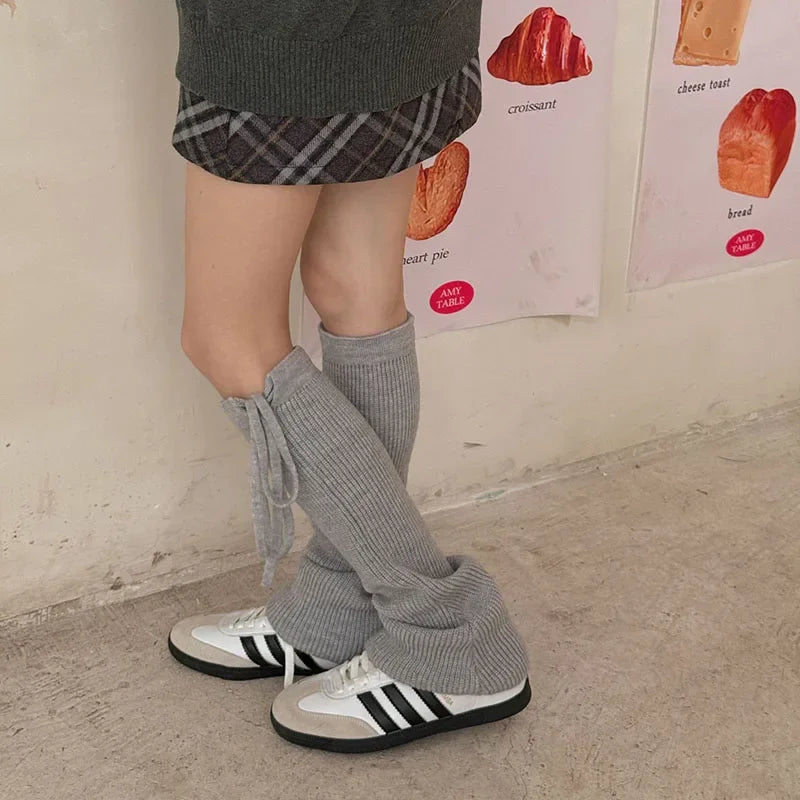 Lbsfy New Korean Lace-up Knitted Leg Covers Vintage Winter Warm Calf Leggings Y2K Leg Warmers Socks JK Foot Protector Boots Cover