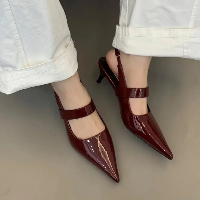 Lbsfy Fashion Slingback Sandals Female New Elegant Party Dress Shoes Sexy Red Office High Heels Mules Pointed Toe Pumps Women